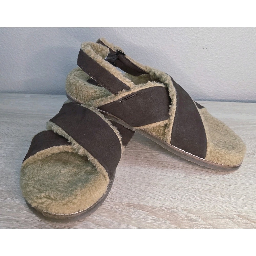 Seychelles Brown Leather Shearling‎ Slingback Sandals Cozy Fur Lined Womens 7